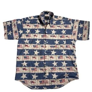 Vintage Chaps Ralph Lauren Button Down Short Sleeve Shirt Flag Print Men's L
